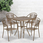 Table de jardin carrée de 28 po en acier doré et 4 chaises au dossier rond, intérieur/extérieur [CO-28SQ-03CHR4-GD-GG]-Revêtement thermolaqué doré