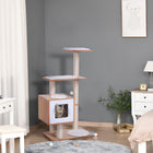 PawHut - Arbre à chat en bois 47 po, tour condo avec poteau à griffer, balle jouet - bois naturel-Design à plusieurs niveaux pour grimper 