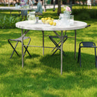 Flash Furniture 48" Round Bi-Fold Granite Plastic Banquet & Event Folding Table with Carrying Handle - White-4' Folding Table