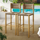 Modway Parkland Outdoor Patio Rattan and Aluminum Bar Stools - Natural - Set of 2-Aluminum Frame with Wood Finish