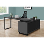 Monarch Specialties 7715 72" Computer Desk - Modern Grey/Black Executive Corner-Desktop is divided into 2 segments: a large, main worksurface and a smaller, lower surface on top of the shelving unit