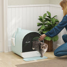 PawHut Cat Litter Box with Lid, Removable Tray, Scoop and Filter - Green-Removable tray for fast and easy cleaning 