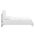Modway Sienna Performance Velvet Full Platform Bed with Gold Metal Legs - White-Reinforced Center Beam and Support Legs