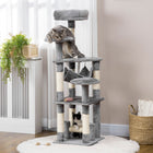 PawHut - Arbre à chat 52 po, tour à plusieurs niveaux avec hamac, lit, poteaux à griffer en sisal - gris-Poteau avec cordes en sisal favorisant l'instinct naturel de griffade de votre chat et protégeant vos meubles 