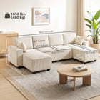 HOMCOM U-Shaped Sofa Couch with Double Chaises - Beige-Extra-wide armrests offer upscale design and functional convenience  