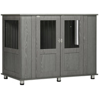 PawHut 32" H Dog Kennel End Table - Grey-Wide top for magazines, pet supplies, night lamps, and more 