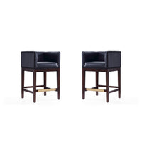 Manhattan Comfort Kingsley 21" Mid-Century Modern Faux Leather Upholstered Counter Stool - Black and Dark Walnut - 2 Pack-Mid-Century Modern Counter Stool with Backseat Perfect for Bar and Kitchen Use. Set of 2