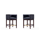 Manhattan Comfort - Tabouret de comptoir Kingsley 21" style milieu du siècle moderne, rembourré en similicuir - noir et noyer foncé - lot de 2-Tabouret de comptoir moderne du milieu du siècle avec dossier parfait pour le bar et la cuisine. Ensemble de 2
