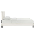 Modway Leah Chevron Tufted Performance Velvet Full Platform Bed with Tapered Black Wood Legs - White-Tapered Black Wood Legs