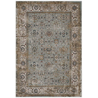 Modway Hisa Distressed Vintage Floral Lattice Area Rug - 5 ft W x 8 ft L - Silver Blue Beige/Brown-Distressed Vintage Floral Lattice Area Rug