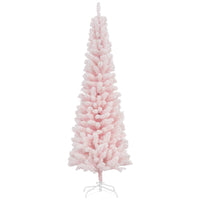 HOMCOM 6' Snow-Flocked Pencil Artifical Christmas Tree - Pink-Snow-flocked design adds a wintry touch 