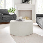 Modway Callum Large 29" Round Woven Heathered Fabric Upholstered Ottoman - Heathered Weave/Ivory-Plastic Legs