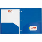 JAM Paper Heavy Duty Plastic 3 Hole Punch Two-Pocket School Folders - Blue - 6 Pack-Quantity: 6 Folders per Pack | One for each subject & project