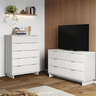Manhattan Comfort Granville Modern Chest and Double Dresser Set - White-Recommended for up to 50 inch TV.