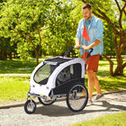 Aosom - Remorque de vélo pour chien 2-en-1, poussette chariot pour animaux, wagon de bicyclette pour voyage avec suspension, blanc-Portes avant/arrière à fermeture éclair pour une entrée facile 