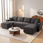 HOMCOM U-Shaped Sofa Couch with Double Chaises - Dark Grey-Cozy corduroy fabric adds warmth and durability to your lounge  