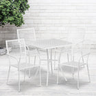 Table de jardin carrée de 28 po en acier blanc et 4 chaises au dossier carré, intérieur/extérieur [CO-28SQ-02CHR4-WH-GG]-Revêtement thermolaqué blanc