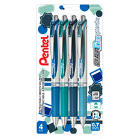 Pentel - EnerGel Rétractable Stylo à Encre Gel - 0,7mm - Pointe en Métal - Encre Bleu Froid - Couleurs Assorties - Paquet de 4-Doté d’un corps simple et élégant pour un design chic et professionnel
