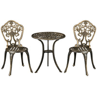 Outsunny 3-Piece Aluminium Garden Bistro Set with Parasol Hole - Bronze-Three-piece set: two chairs and a small table for garden and other outdoor areas 