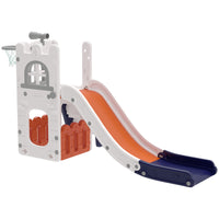 Qaba - Toboggan 5 en 1 pour enfants de 1 à 3 ans avec panier de basket, grimpeur, télescope, panier de rangement - orange-Conception 5-en-1 offrant toboggan, panier de basket, télescope, panier de rangement et grimpeur 