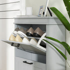 HOMCOM Narrow Shoe Cabinet with Flip Drawers & Adjustable Shelf for Entryway - Grey-Anti-tipping design ensures extra safety  