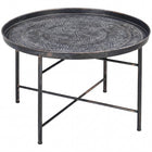 HOMCOM - Table basse ronde 24 po avec plateau martelé en métal - étain-L'esthétique bohème élégante rehausse la décoration intérieure avec un charme luxueux