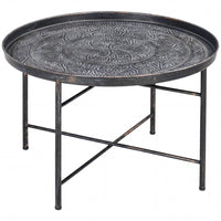 HOMCOM - Table basse ronde 24 po avec plateau martelé en métal - étain-L'esthétique bohème élégante rehausse la décoration intérieure avec un charme luxueux