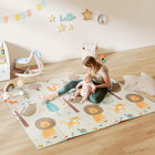 Qaba - Tapis de jeu pour bébé 77 po L x 69 po l - tapis de ramper pliable double face extra large - thème animal-Fabriqué en XPE, sûr pour le rampement et les moments de jeu 