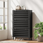 HOMCOM Shoe Storage Cabinet with Adjustable Shelves - Black-Can store up to 24 pairs of shoes in 3 flip down drawers