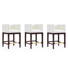 Manhattan Comfort Kingsley 21" Mid-Century Modern Faux Leather Upholstered Counter Stool - Ivory and Dark Walnut - 3 Pack-Mid-Century Modern Counter Stool with Backseat Perfect for Bar and Kitchen Use. Set of 3