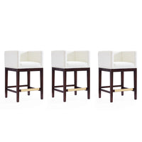 Manhattan Comfort - Tabouret de comptoir Kingsley 21" style milieu du siècle moderne, rembourré en similicuir ivoire et noyer foncé, lot de 3-Tabouret de comptoir moderne du milieu du siècle avec dossier parfait pour le bar et la cuisine. Ensemble de 3