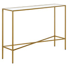 Hudson&Canal Henley 42"W Console Table with Glass Top - Brass-An industrial design for your entryway, living room, den, and more