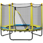 Qaba Kids Trampoline with Enclosure Net - 55" Dia. - Yellow-Mat-padded bungee cords for safe, spring-free design 