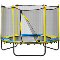 Qaba Kids Trampoline with Enclosure Net - 55" Dia. - Yellow-Mat-padded bungee cords for safe, spring-free design 
