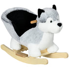 Qaba - Cheval à bascule en peluche pour enfants, balançoire jouet en peluche forme husky - gris-Design husky avec son réaliste qui captive et ravit les enfants 