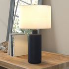 Hudson&Canal Carlina 25" Tall Ceramic Table Lamp with Fabric Shade - Matte Navy/White-Rated for one 60W incandescent bulb - 9W LED bulb, 13W fluorescent (CFL) bulb, or 9W self-ballasted LED bulb, E26-base bulb, Bulb not included