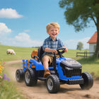 Qaba 12V Kids Ride On Tractor with Trailor and Remote Control - Blue-Six grippy wheels handle diverse outdoor terrains easily 