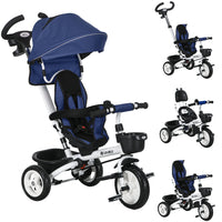 Qaba - Tricycle 6 en 1 pour tout-petits avec poignée de poussée parentale - bleu foncé-Le 6-en-1 Trick offre plusieurs options de conduite : poussette, tricycle à direction, tricycle d'apprentissage et tricycle classique 