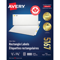 Avery White Rectangle Labels with Easy Peel, 1/2" x 1-3/4", for Laser/Inkjet Printer, 8000 Pack (5167)-1-3/4" x 1/2", White
