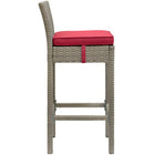 Modway Conduit Outdoor Patio Wicker Rattan Bar Stool - Light Gray Red - Set of 4-All-Weather Cushion Cover