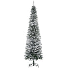 HOMCOM 7.5' Snow-Flocked Pencil Artifical Christmas Tree - Green-Snow-flocked design adds a wintry touch 