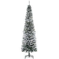 HOMCOM 7.5' Snow-Flocked Pencil Artifical Christmas Tree - Green-Snow-flocked design adds a wintry touch 