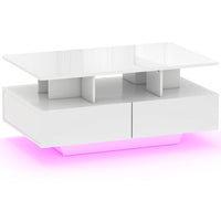 HOMCOM Modern Coffee Table with LED Lights - High Gloss White-RGB LED lights with different colours, modes, brightness and timer controlled by included remote