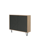 Nexera Slim 2-Door Storage Accent Cabinet - Floating And Wall Mount Bar - Nutmeg & Charcoal Grey-With its shallow depth, this piece of furniture, enhanced by its hairpin legs, offers discreet storage space on two internal shelves behind its double MDF doors with geometrically patterned textured lacquer finish