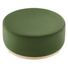 Modway Tilden Large 38" Round Performance Velvet Upholstered Ottoman - Moss Green/Natural-Non-Marking Foot Glides