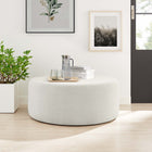 Modway - Callum Gros tissu rond tissé de 38" en bruyère Rembourré Ottoman - Ivoire à tissage de bruyère-Pieds en plastique