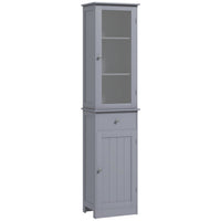 Kleankin Slim Bathroom Storage Cabinet with Adjustable Shelves and Drawer - Grey-2 cabinets and a drawer provide ample storage space