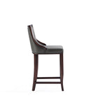 Manhattan Comfort Emperor 19" Traditional Faux Leather Upholstered Bar Stool - Pebble Grey - 3 Pack-Seat Height: 27"