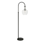 Hudson&Canal - Lampadaire Verona Arc avec abat-jour en verre - Bronze noirci/grainé-Design moderne du milieu du siècle pour votre salon, votre bureau, votre chambre ou votre coin lecture