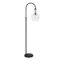 Hudson&Canal - Lampadaire Verona Arc avec abat-jour en verre - Bronze noirci/grainé-Design moderne du milieu du siècle pour votre salon, votre bureau, votre chambre ou votre coin lecture